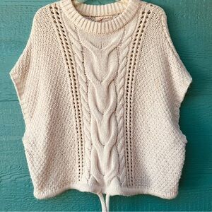 CABLE KNIT PULLOVER PONCHO STYLE SWEATER VEST SIZE LARGE CREAM